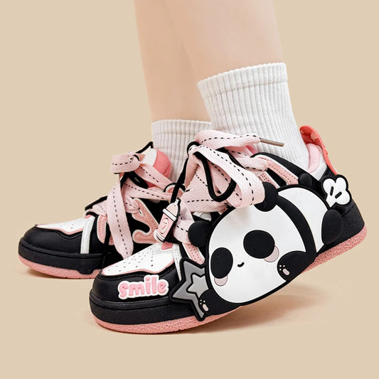 Amy and Michael Lovely Anime Panda Shoes 2025 Spring New Fashion Women Flat Casual Sneakers Female Girls Low Top Sports Trainers
